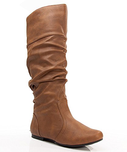 tan leather knee high flat boots
