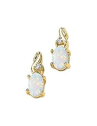 14K Yellow Gold Opal and Diamond Earrings -- LIFETIME WARRANTY