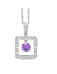 Square Diamond Pendant With A Round Cut Center Stone In 18K White Gold With A 0.48 ct. Genuine amethyst Center Stone.