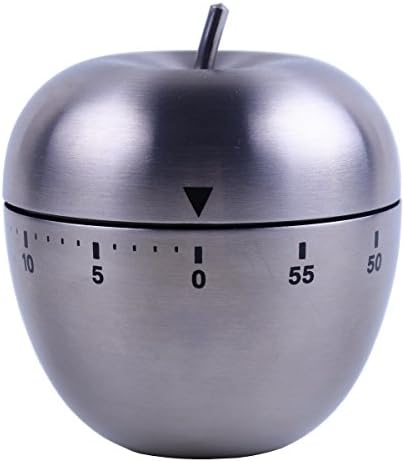 Artmice-Timer,Apple Shape Stainless Steel Kitchen Timer Mechanical Drive Count-down Kitchen Timer, 60-Minute Practical Kitchen Timer-Silver Cooking Timer Loud Alarm Timer