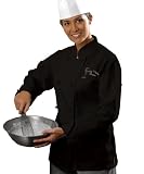 Women's French Knot Chef Coat, Black, Medium