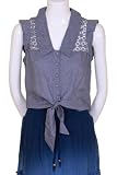 Mustard Seed Button-down Front Lace Back Linen Fabric Waist Tie Waist Length Top Gray