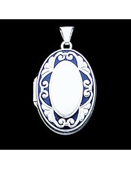 Sterling Silver Enameled Scroll Oval Locket