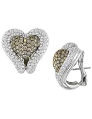 7 1/3 Carat White and Brown Diamond 18K Two Tone Gold Heart Earrings with Black Rhodium
