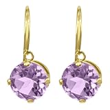 14k Yellow Gold 8mm Pink Amethyst Dangle Earrings
