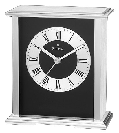 Bulova Baron Solid Aluminum Desk Clock - Black Dial & Spun Aluminum Chapter Ring