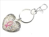Breast Cancer Awareness Woven Heart and Pink Ribbon Charm on Keychain