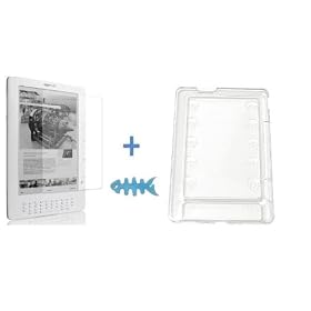 Hard Snap on (CLEAR) Crystal Case Cover + Screen Protector + Blue Fishbone Style Smart Wrap for Amazon Kindle DX Wireless Reading Device (9.7″ Display, U.S. Wireless, Latest Generation)