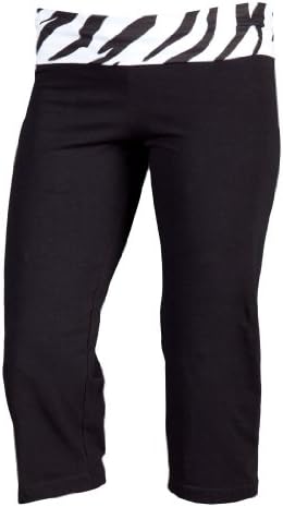 Solid Black Zebra Stripe Waist Practice Capris for Women, Sizes