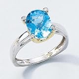 14K Two Tone Gold Blue Topaz and Diamond Ring
