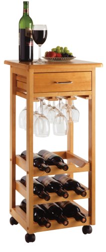 Winsome Wood Wine Cart with Drawer, Light Oak Winsome Wood Wine Cart with Drawer, Light Oak