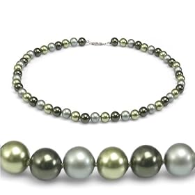 Genuine Swarovski Triple Tone Green Crystal Pearl Necklace - 18 with 8mm... by