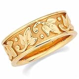 14Kt Yellow Gold Leaf Design Wedding Gold Band