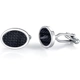 Powerful and Distinguished: Stainless Steel Oval Cuff-links with Carbon Fiber for Men