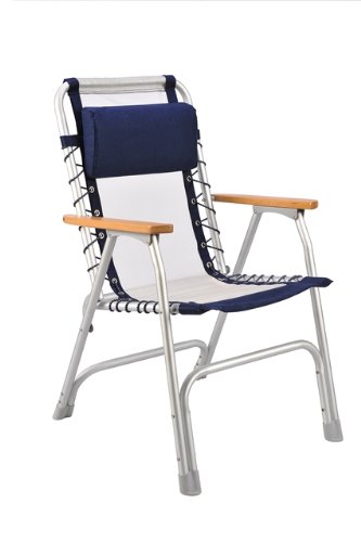 Ming's Mark 32020 White Mesh Marine Captain Chair with Blue Border On Sale