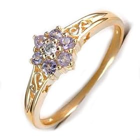 Genuine Tanzanite and 10K Yellow Gold Band Ring Size 7