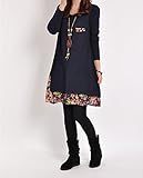 Spinas（スピナス)マタニティ ワンピース チュニック 2015 秋 冬 ニット 重ね着風 デザイン マタニティ ドレス☆ (L, ネイビー)