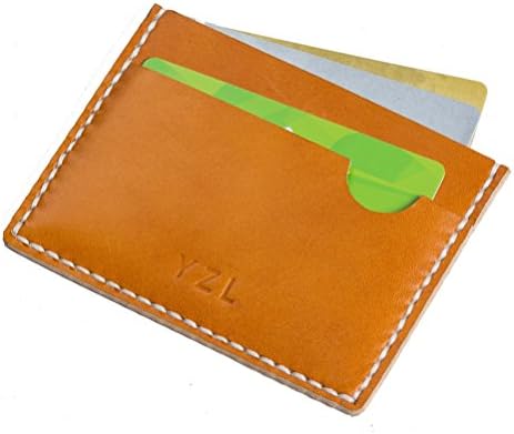 YIZILIAN Men's Handmade Slim Credit Card Holder Crazy Horse Leather Wallet U Shape 2 Card Slot Retro Card Case Mini Miniature Mens Wallet (yellow)