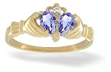 14K Yellow Gold Genuine Pear Tanzanite and Diamond Celtic Claddagh Ring