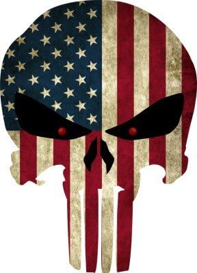 Grunge Style US Flag Punisher Skull Reflective Decal (6"x4")