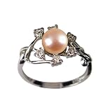 Entwining Vine Cultured Pearl Cubic Zirconia Ring in CAREFREE Sterling Silver, Peach