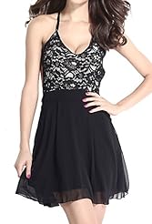 V-neck Spring Summer Winter Lace Checkered Print Sleeveless Chiffon/Polyester/Spandex Party Dress 
