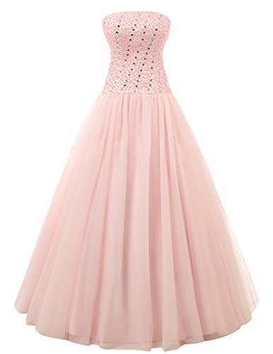 Dresstell　レディーズ　ロング丈　結婚式ドレス　花嫁ウェディングドレス　ベアトップ　ビスチェタイプ　リボンつけの演奏会ドレス　ステージドレス　キラキラビーズ　チュールの二次会ドレス　披露宴ドレス