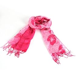 Sheer Thin Spring Floral Long Scarf Shawl 74x24 Pink