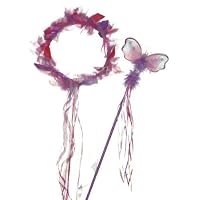 Princess Fairy Pixie Pink Purple Halo Ribbon Crown Wand Set