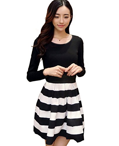 【ARINCO】 ボーダー ワンピース フレア スカート 大人 春 エレガント レディース 大きい サイズ S M L XL XXL