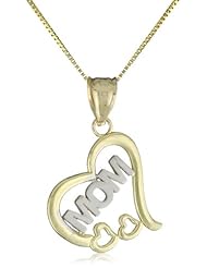14k Two Tone Gold "Mom" Heart Pendant, 18"