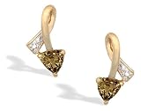 14K Yellow Gold Genuine Trillion Smoky Quartz and Diamond Ribbon Earrings