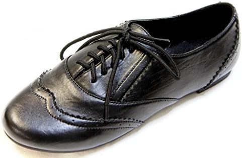 Bonnibel Oxy-1 lady's vintage classic casual pump flat laced up oxford sneaker PU oxfords Black 8