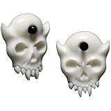 Pair of Bone Skulls with Water Buffalo Horn Post - BY44B: 10g