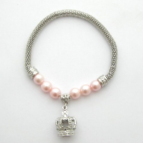 Celina's Custom Creations Pink Crown Pearls Pet Cat Dog Necklace Collar