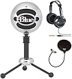 Blue Microphones Snowball USB Microphone in Brushed Aluminum with Studio Headphones and Pop Filter
