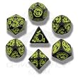 Q-Workshop Polyhedral 7-Die Set: Carved Dragon Dice Set (Black and Yellow)