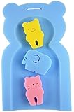 TotMart Colorful Cute Animal Bear Baby Bath Sponge Set for Toddlers, Big, Blue with Yellow Bear, Pink Cat, Blue Elephant