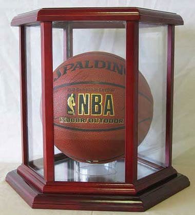 NBA Basketball or Soccer Display Case Holder, Hexagon shape, Cherry Finish