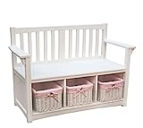 Kid's Storage Bench with Baskets in Soft White Finish