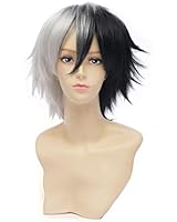 HH Building Danganronpa Dangan Ronpa - Monokuma Cosplay Wigs Mix Color Men's Short layers Hair Wig (Black White)