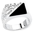 Solid Sterling Silver Rhodium Plated Men's Ring with Triangle Onyx Center