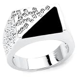 Solid Sterling Silver Rhodium Plated Men's Ring with Triangle Onyx Center