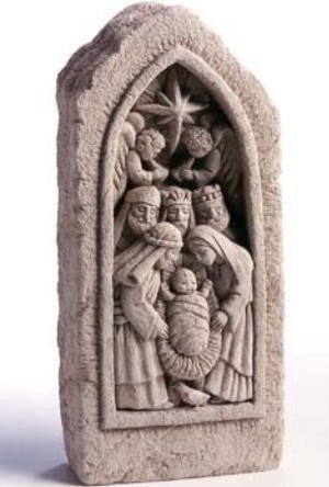 Hand Cast Nativity Stone - Collectible Angels, Wise Men, Holy Family, Peace Dove Plaque - Concrete Home Or Garden Sculpture