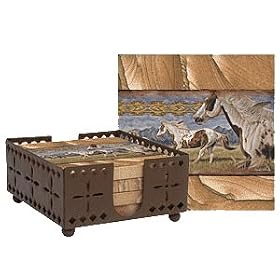 Set of Four Windweaver - Ind Blanket Coasters with holder - Style WIMPDB7 by Gift Warehouse