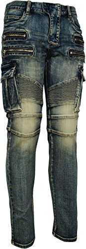 Angel Cola Men's Biker Slim Distressed Washed Cotton Cargo Jeans Vintage 32