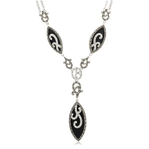 Sterling Silver Marcasite and Blue Gold Stone Necklace, 18 by Amazon.com Collection