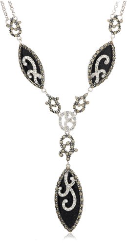 Sterling Silver Marcasite and Blue Gold Stone Necklace, 18