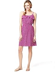 Scoop Neck Frill Spotted Dress