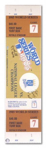 George Brett and Bret Saberhagen Dual Autographed 1985 World Series Mega Ticket with Hall of Fame 1999 and World Series MVP Inscription